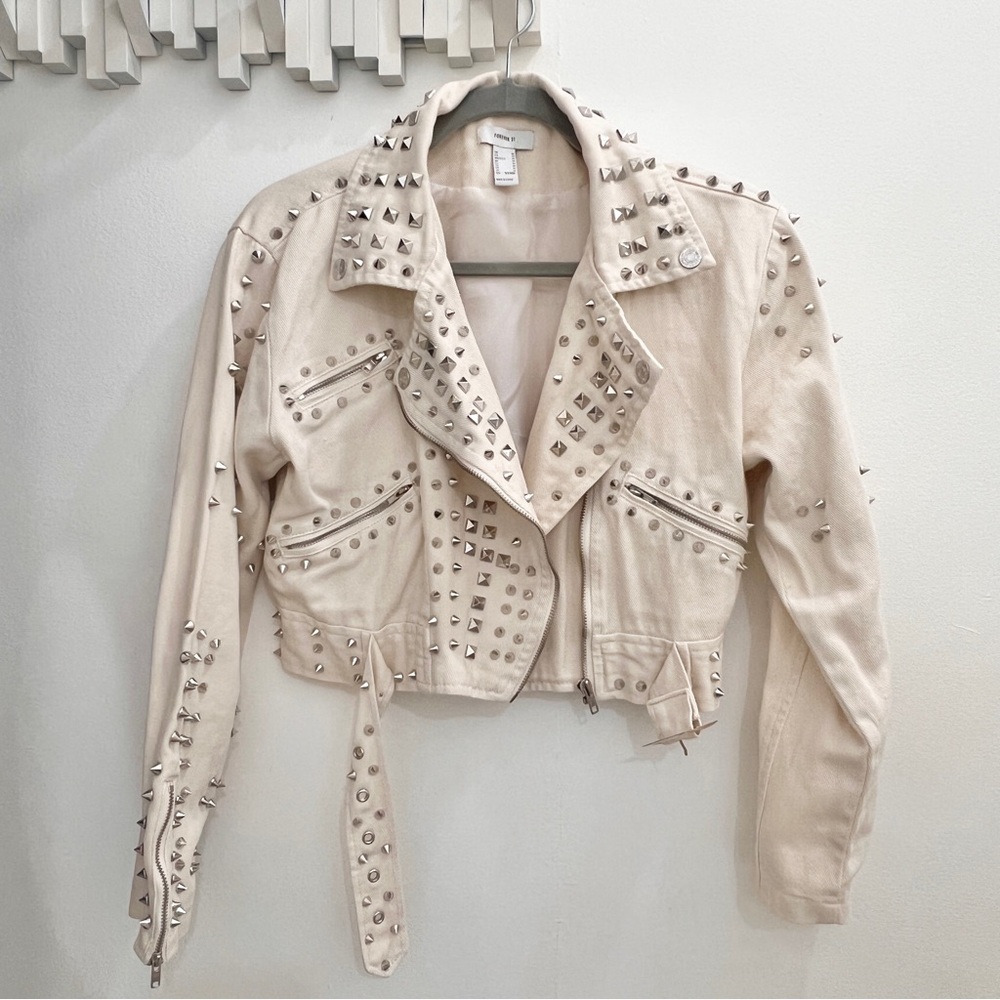Forever 21 Studded Beige Denim Jacket